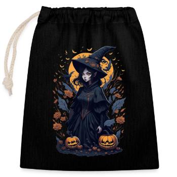 Nuit envoûtante : Sorcière noire d’Halloween - Sac cadeau en coton avec cordon (25 x 30 cm) - noir - Devant
