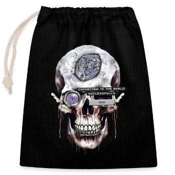 crâne mécanique - Sac cadeau en coton avec cordon (25 x 30 cm) - noir - Devant