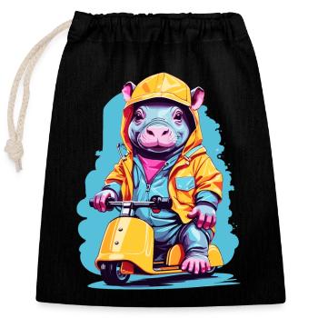 Hippopotame doux - Sac cadeau en coton avec cordon (25 x 30 cm) - noir - Devant
