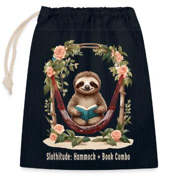 Süßes Faultier mit Buch - Verschließbarer Geschenkbeutel aus Baumwolle (25x30cm) - Navy - Vorne