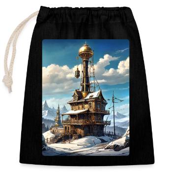 Steampunk Winter Landscape with Radio Tower 1.1 - Closable cotton gift bag (25x30cm) - black - Front