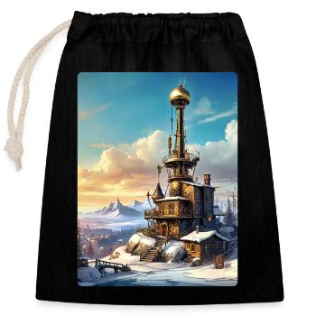 Steampunk Winter Landscape with Radio Tower 1.9 - Closable cotton gift bag (25x30cm) - black - Front