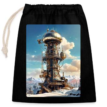 Steampunk Winter Landscape with Radio Tower 1.10 - Closable cotton gift bag (25x30cm) - black - Front