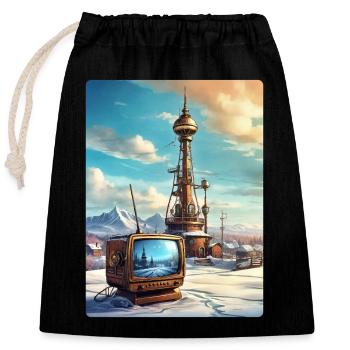 Steampunk Winter Landscape with Radio Tower 1.3 - Closable cotton gift bag (25x30cm) - black - Front