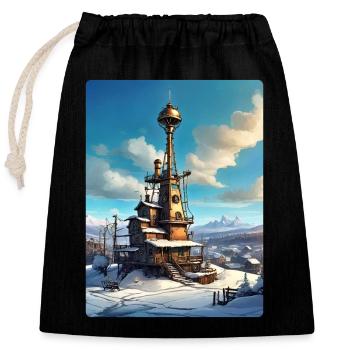 Steampunk Winter Landscape with Radio Tower 1.13 - Closable cotton gift bag (25x30cm) - black - Front