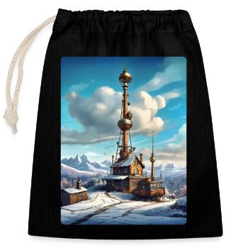 Steampunk Winter Landscape with Radio Tower 1.14 - Closable cotton gift bag (25x30cm) - black - Front