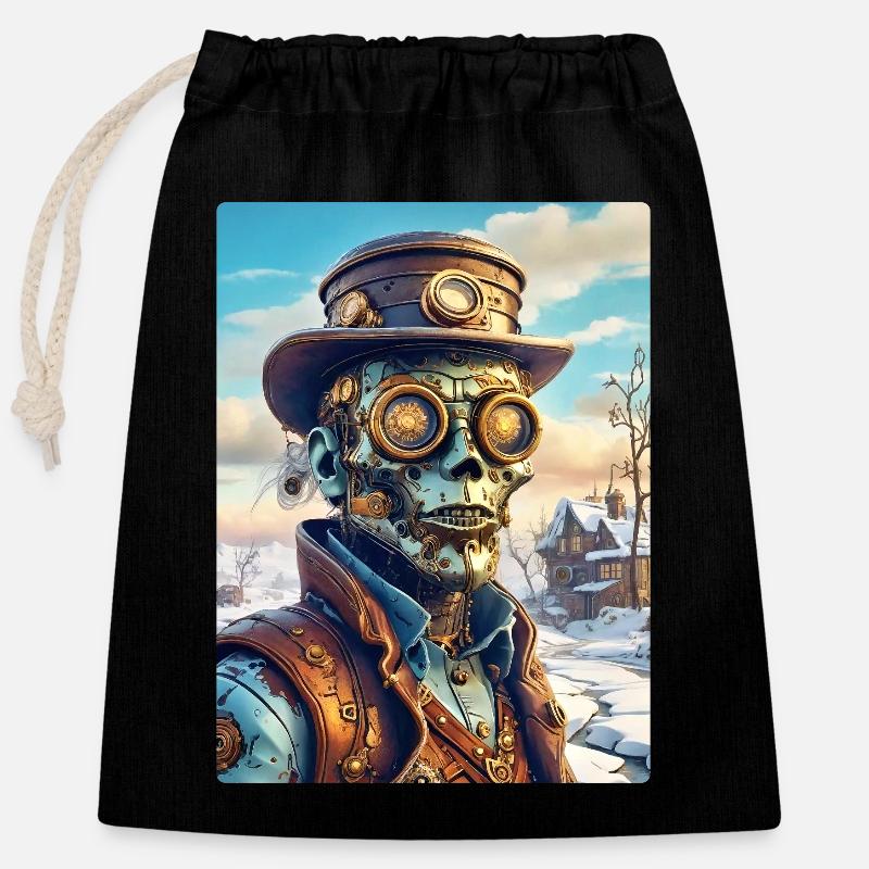 Steampunk Winter Landscape Zombie 1.7 - Closable cotton gift bag (25x30cm) - black