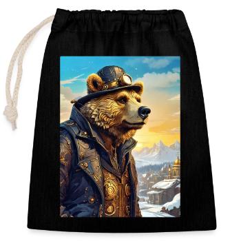 Steampunk Winter Landscape Bear 1.5 - Closable cotton gift bag (25x30cm) - black - Front