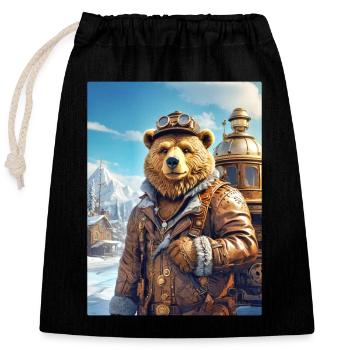 Steampunk Winter Landscape Bear 1.7 - Closable cotton gift bag (25x30cm) - black - Front