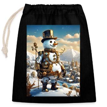Steampunk hiver paysage bonhomme de neige 1.7 - Sac cadeau en coton avec cordon (25 x 30 cm) - noir - Devant
