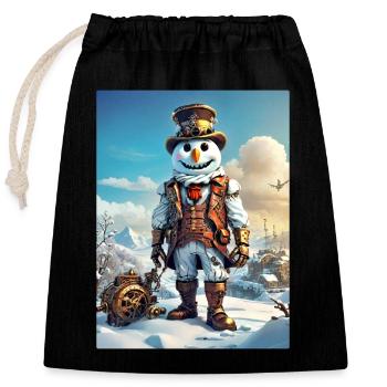 Steampunk hiver paysage bonhomme de neige 1.4 - Sac cadeau en coton avec cordon (25 x 30 cm) - noir - Devant