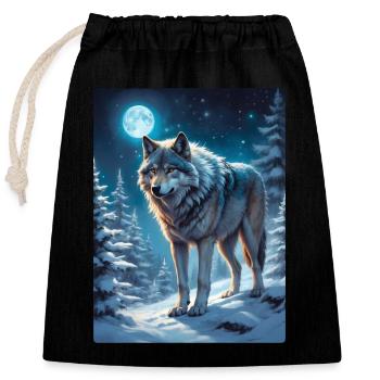 Winterlandschaft Wolf 1.3 - Verschließbarer Geschenkbeutel aus Baumwolle (25x30cm) - Schwarz - Vorne
