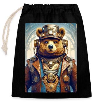 Steampunk Bear 1.8 - Closable cotton gift bag (25x30cm) - black - Front