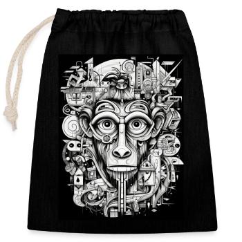 [MB] "Wise Look" Pensive Monkey - Closable cotton gift bag (25x30cm) - black - Front