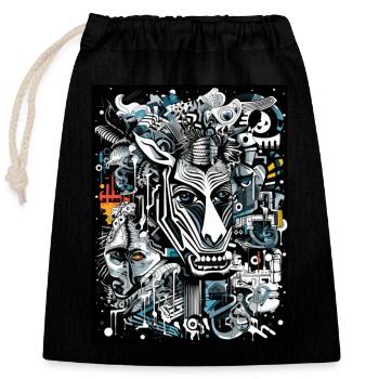 [MB] Majestic Mandrill: Grey Elegance - Closable cotton gift bag (25x30cm) - black - Front