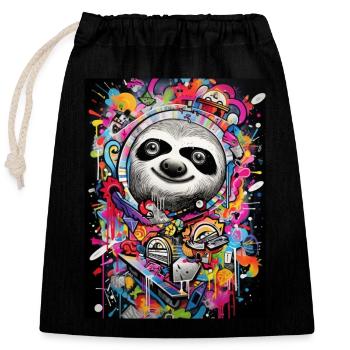 [] Conte de fées de paresseux heureux - Sac cadeau en coton avec cordon (25 x 30 cm) - noir - Devant