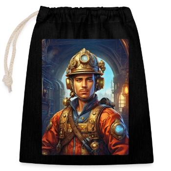 Homme pompier steampunk 1.1 - Sac cadeau en coton avec cordon (25 x 30 cm) - noir - Devant