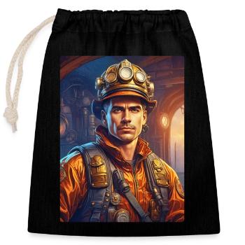 Homme pompier steampunk 1.6 - Sac cadeau en coton avec cordon (25 x 30 cm) - noir - Devant