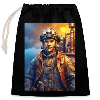 Homme pompier steampunk 1.3 - Sac cadeau en coton avec cordon (25 x 30 cm) - noir - Devant