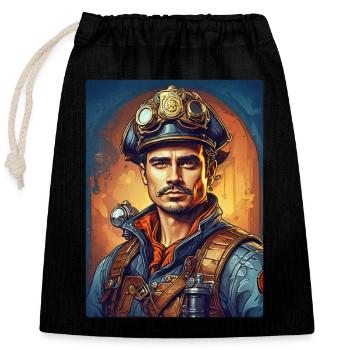 Homme pompier steampunk 1.33 - Sac cadeau en coton avec cordon (25 x 30 cm) - noir - Devant
