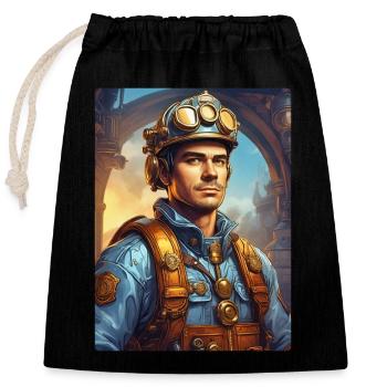 Homme pompier steampunk 1.17 - Sac cadeau en coton avec cordon (25 x 30 cm) - noir - Devant