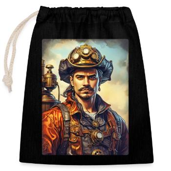 Homme pompier steampunk 1.38 - Sac cadeau en coton avec cordon (25 x 30 cm) - noir - Devant