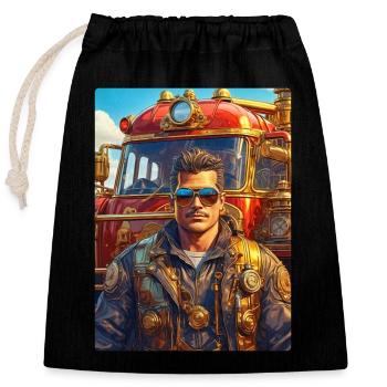 Homme pompier steampunk 1.36 - Sac cadeau en coton avec cordon (25 x 30 cm) - noir - Devant