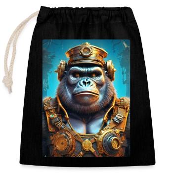 Steampunk Gorilla 1.3 - Verschließbarer Geschenkbeutel aus Baumwolle (25x30cm) - Schwarz - Vorne
