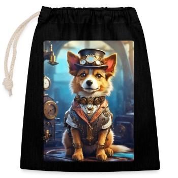 Steampunk Hund 1.4 - Verschließbarer Geschenkbeutel aus Baumwolle (25x30cm) - Schwarz - Vorne