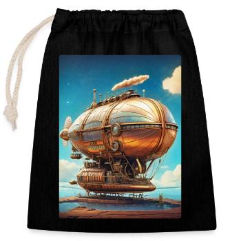 Steampunk Luftschiff 1.8 - Verschließbarer Geschenkbeutel aus Baumwolle (25x30cm) - Schwarz - Vorne