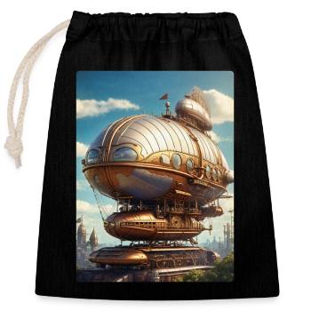Steampunk Luftschiff 1.2 - Verschließbarer Geschenkbeutel aus Baumwolle (25x30cm) - Schwarz - Vorne