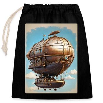 Steampunk Luftschiff 1.6 - Verschließbarer Geschenkbeutel aus Baumwolle (25x30cm) - Schwarz - Vorne