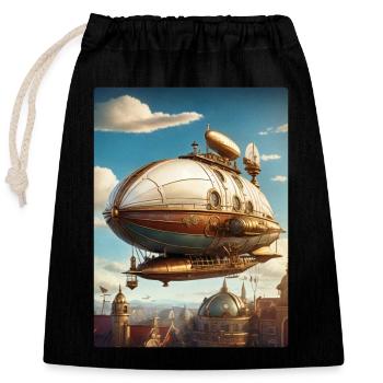 Steampunk Luftschiff 1.9 - Verschließbarer Geschenkbeutel aus Baumwolle (25x30cm) - Schwarz - Vorne