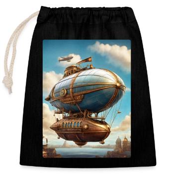 Steampunk Airship 1.10 - Closable cotton gift bag (25x30cm) - black - Front