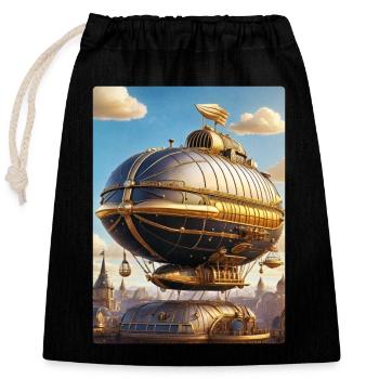 Steampunk Airship 1.11 - Closable cotton gift bag (25x30cm) - black - Front