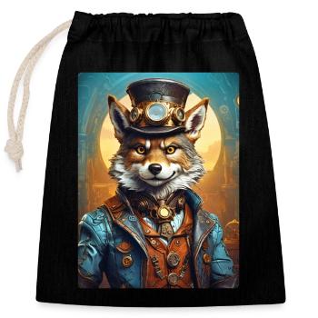 Steampunk Wolf 1.16 - Verschließbarer Geschenkbeutel aus Baumwolle (25x30cm) - Schwarz - Vorne