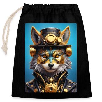 Steampunk Wolf 1.9 - Verschließbarer Geschenkbeutel aus Baumwolle (25x30cm) - Schwarz - Vorne