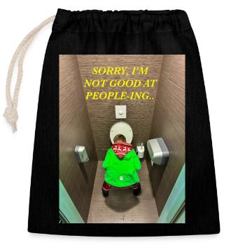 Désolé, je ne suis pas doué pour parler aux gens. - Sac cadeau en coton avec cordon (25 x 30 cm) - noir - Devant