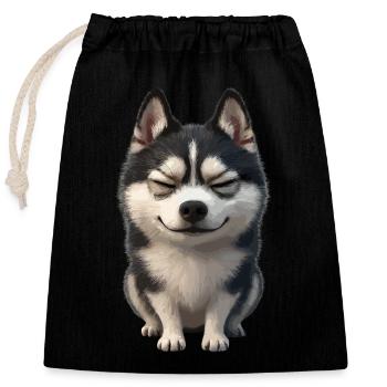 Fröhlicher Husky Lachendes Gesicht - Verschließbarer Geschenkbeutel aus Baumwolle (25x30cm) - Schwarz - Vorne