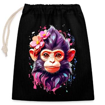 Affe Monkey V1 24 04 - Verschließbarer Geschenkbeutel aus Baumwolle (25x30cm) - Schwarz - Vorne