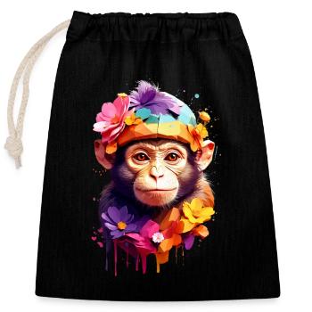 Affe Monkey V1 24 20 - Verschließbarer Geschenkbeutel aus Baumwolle (25x30cm) - Schwarz - Vorne