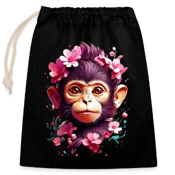 Singe Singe V1 24 09 - Sac cadeau en coton avec cordon (25 x 30 cm) - noir - Devant
