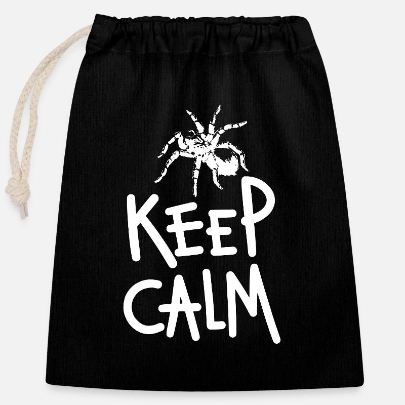 Keep Calm Tarantula Spider white horizontal desgin - Closable cotton gift bag (25x30cm) - black