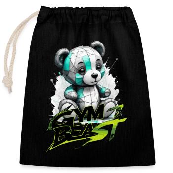teddy gym beast - Verschließbarer Geschenkbeutel aus Baumwolle (25x30cm) - Schwarz - Vorne