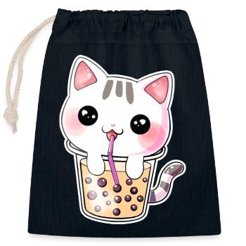 Kawaii Bubble Tea Katze - Verschließbarer Geschenkbeutel aus Baumwolle (25x30cm) - Navy - Vorne