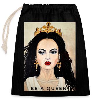 Be a Queen - Verschließbarer Geschenkbeutel aus Baumwolle (25x30cm) - Schwarz - Vorne