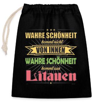 True beauty comes from Lithuania, design - Closable cotton gift bag (25x30cm) - black - Front
