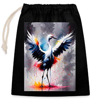 Crane - Closable cotton gift bag (25x30cm) - black - Front