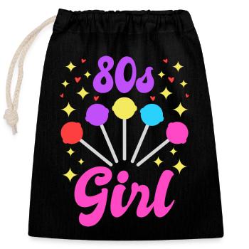 Fille des années 80 - Sac cadeau en coton avec cordon (25 x 30 cm) - noir - Devant