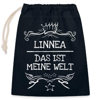 Linnea als Mädchenname - Verschließbarer Geschenkbeutel aus Baumwolle (25x30cm) - Navy - Vorne